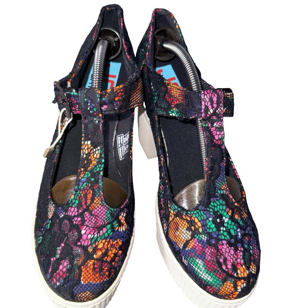 JC Play Jeffrey Campbell Floral Lace T-Strap Mary Jane Platform Heels Size 10